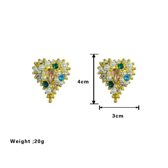 NEW Retro 90's Glam Pearl and Jewel Encrusted Gold Heart Chunky Earrings - Picture 5 of 5